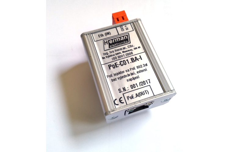PoE injektor na PoE 802.3af bez vyjednávání, externí napájení